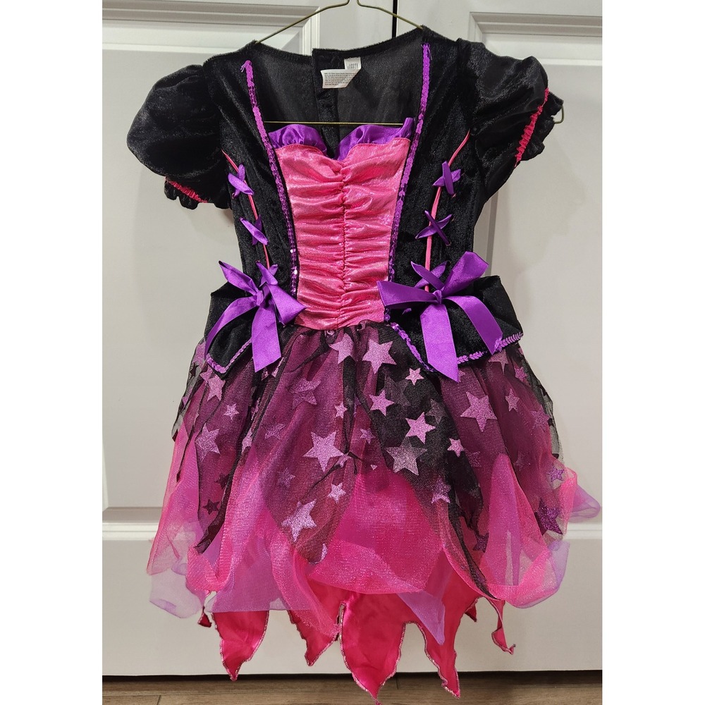 Girls Witch Fairy Princess Costume Dress Black Pink Tulle Small 4-6 Halloween - Picture 1 of 7